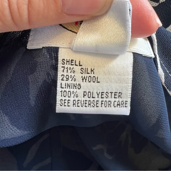 Talbots Vintage Navy Blue & White Floral Wrap Midi Skirt Silk & Wool Size 16 NEW - Picture 5 of 7